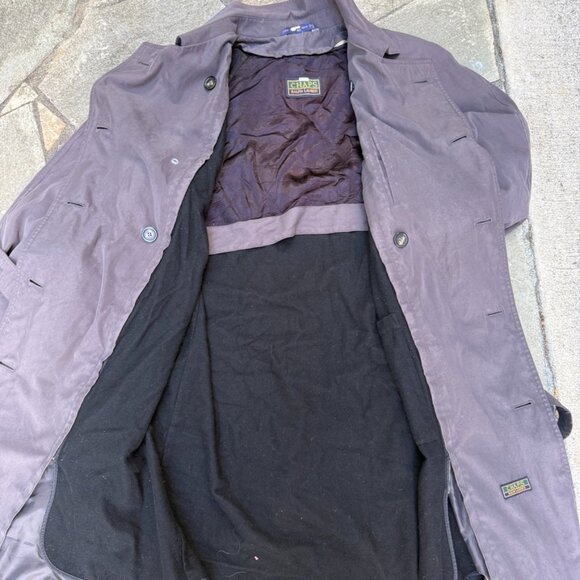 Vintage Chaps Ralph Lauren Trench Coat Mens 42 Short Taupe Wool Blend Lined - Picture 9 of 16